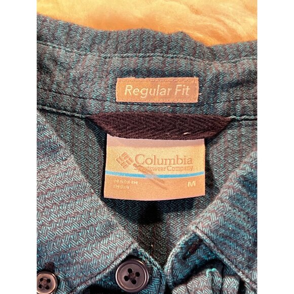 Columbia Mens Shirt Short Sleeve Sz Med Button Down Blue Striped Pocket Stretch - Picture 7 of 7